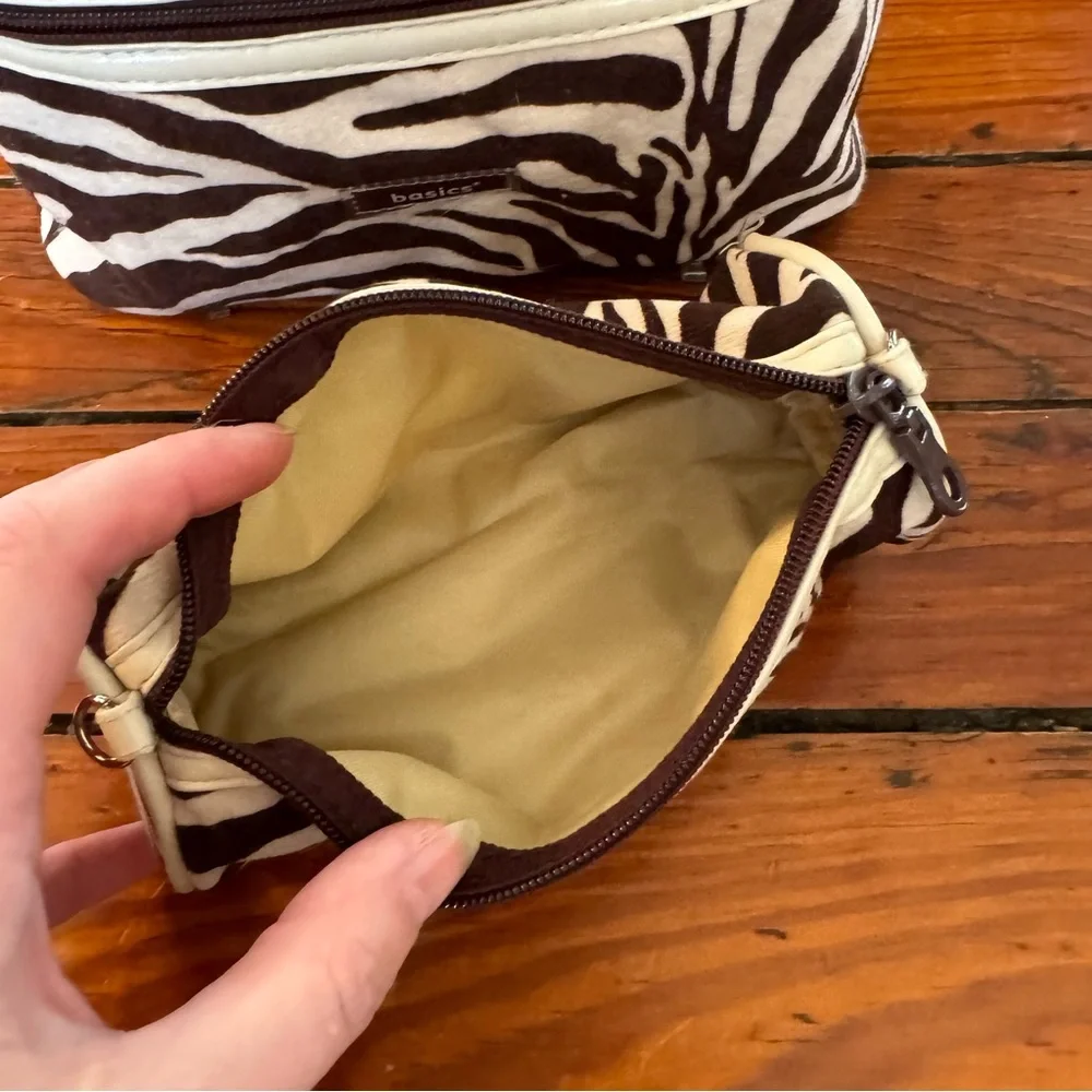 🧩 3/$20 Basics Brown Zebra Print Set of 2 Cosmetic Bag NWT